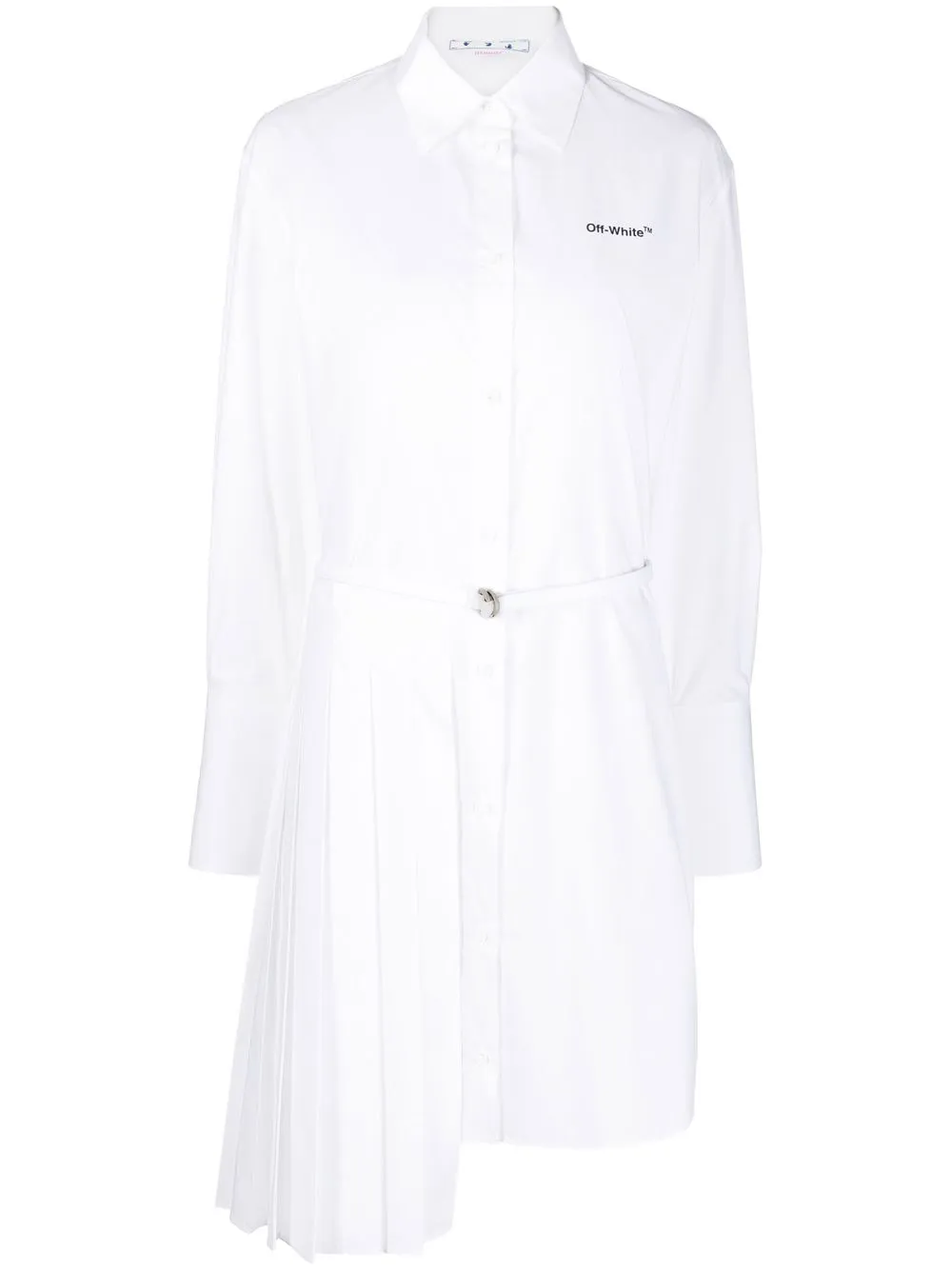 

Платье-рубашка мини с плиссировкой и логотипом OFF-WHITE, белый