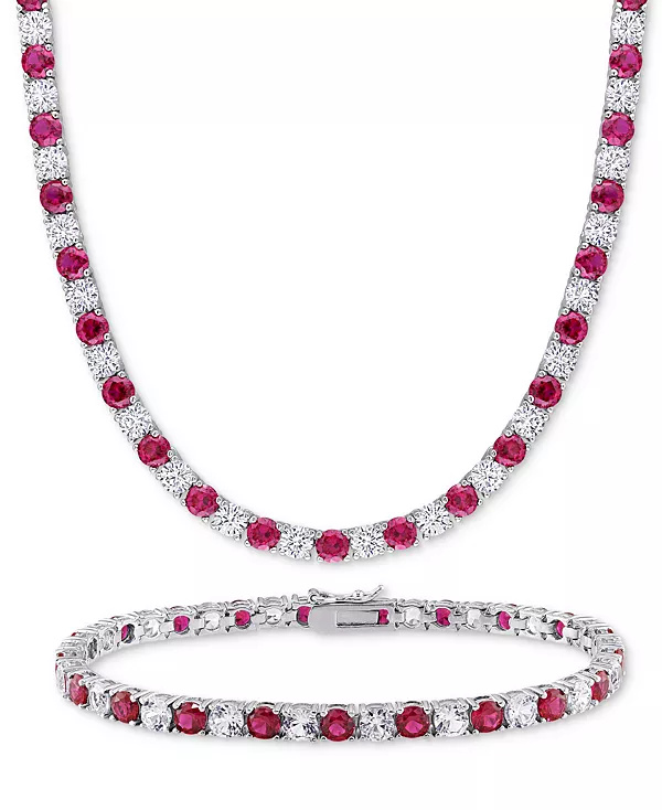 

Набор из двух ожерелья-воротника с выращенными в лаборатории синими сапфирами (23-3/4 карата, tw) и выращенными в лаборатории белыми сапфирами (23-3/8 карата, tw) из стерлингового серебра (также с выращенными в лаборатории рубинами) Macy'S, ruby