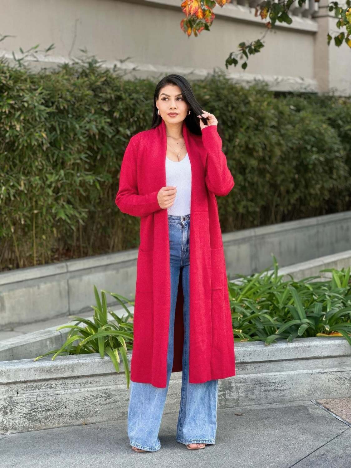 

Кардиган Clover Fine Knit Midi Cardi с карманами Truedames, красный