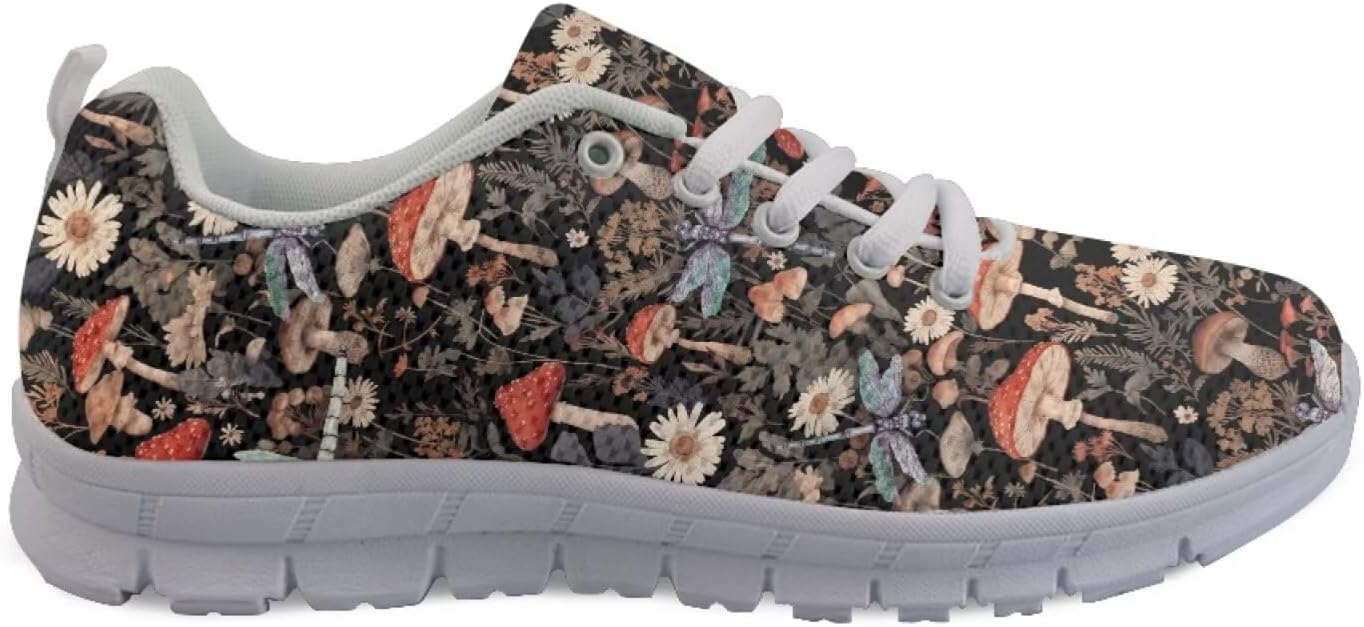 

Гольф-обувь, модные кроссовки на шнуровке, легкие кроссовки для фитнеса, спортзала, тенниса, бега и походов Getelinseng, Mushroom Dragonfly Floral