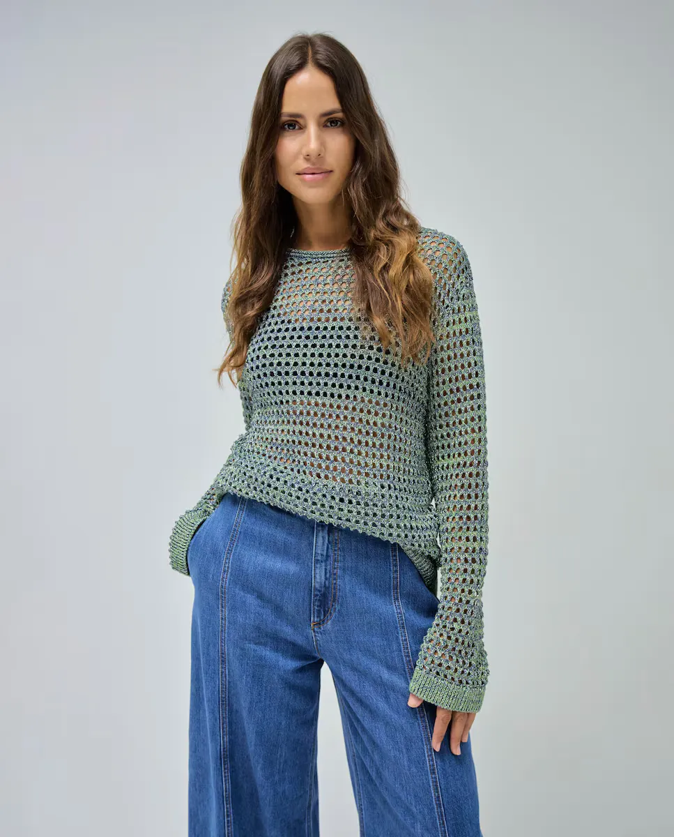 

Женская ажурная футболка вязанной металлизированной нитью Salsa Jeans, мультиколор