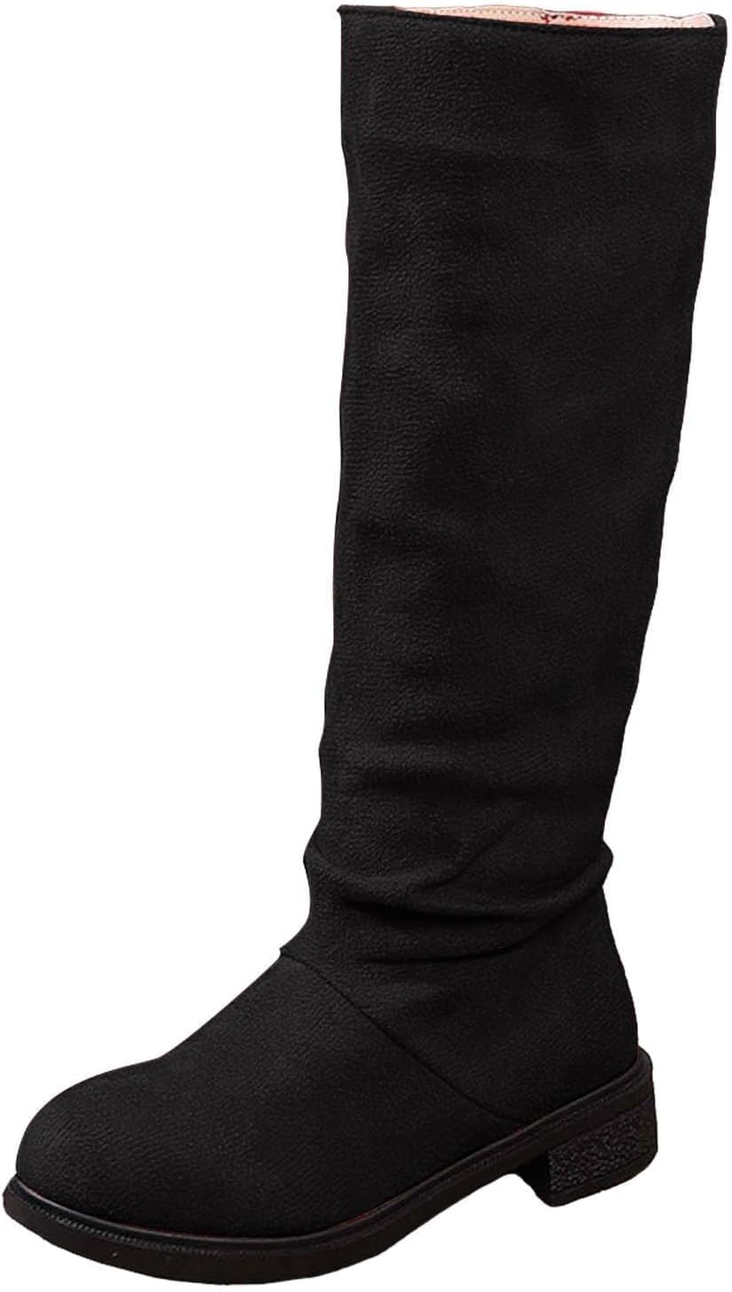 

Женские замшевые ботинки до колена с широкой голенью, платформой, массивным каблуком, плоской подошвой, высокие ботильоны, модная осенне-зимняя обувь, с круглым носком, нескользящие, нарядные Baxtayel, черный