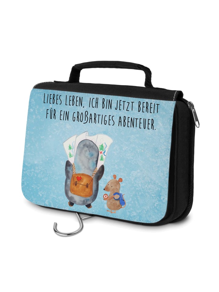 

Mr. & Mrs. Panda Косметичка «Пингвин и Мышонок-странник» с надписью, нежно-голубого цвета