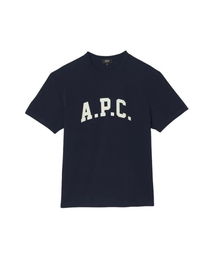 

Синий хлопковый футболка с логотипом и круглым вырезом A.P.C., синий