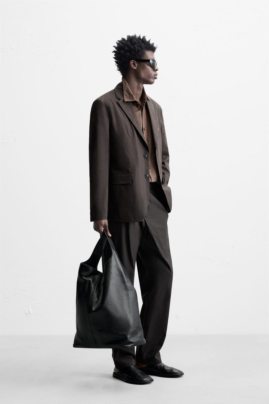

Блейзер для костюма с эффектом воска ZARA, коричневый