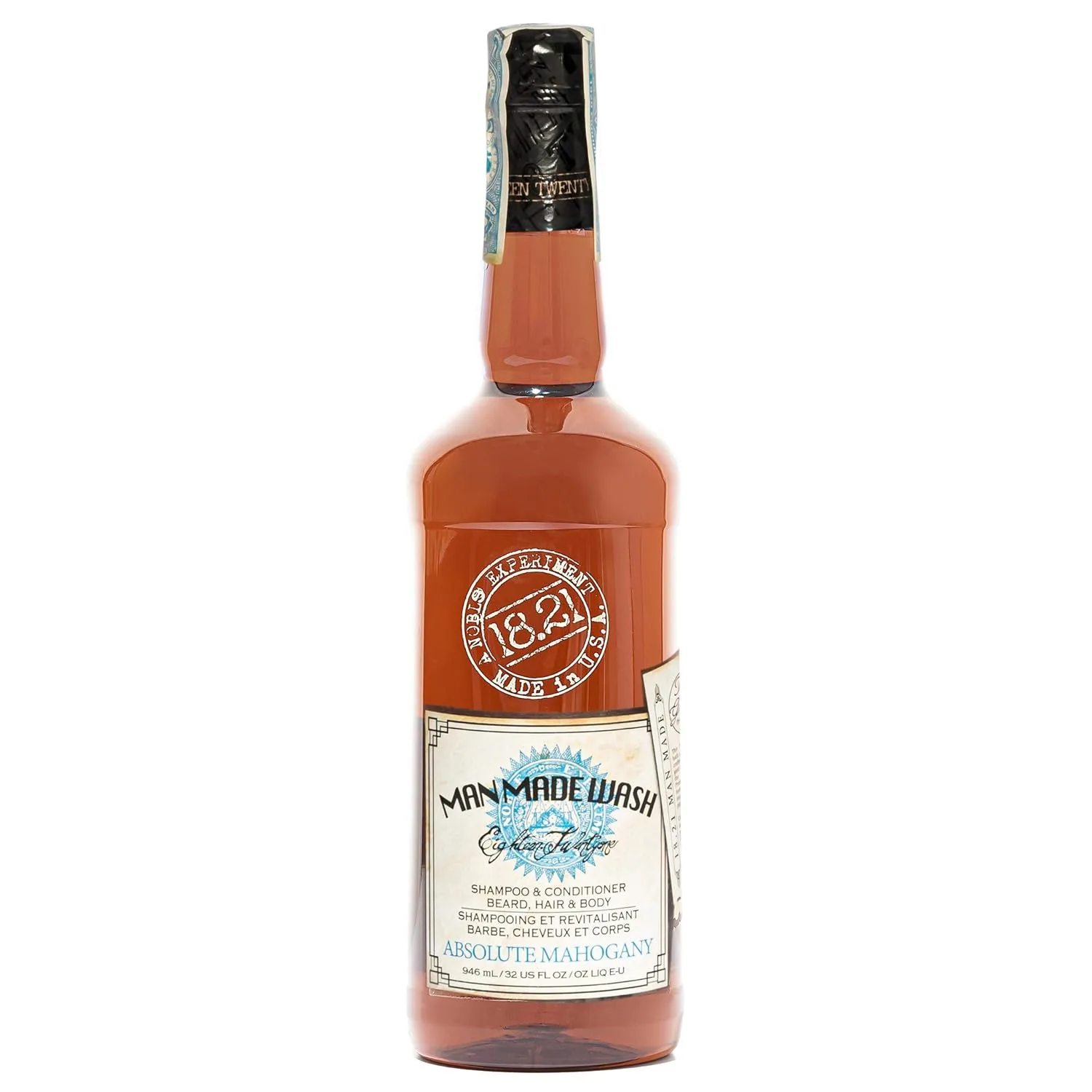 18.21 Man Made Original Absolute Mahogany 3-в-1 Гель для душа, шампунь и кондиционер для мужчин, подходит для всех типов волос и кожи, укрепляет и увлажняет, обладает мужественным ароматом, 955 мл