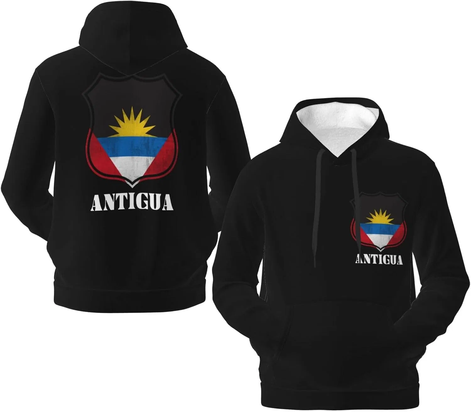 Мужская флисовая толстовка с капюшоном Antigua and Barbuda, логотип и флаг, свитер с карманом Generic, черный