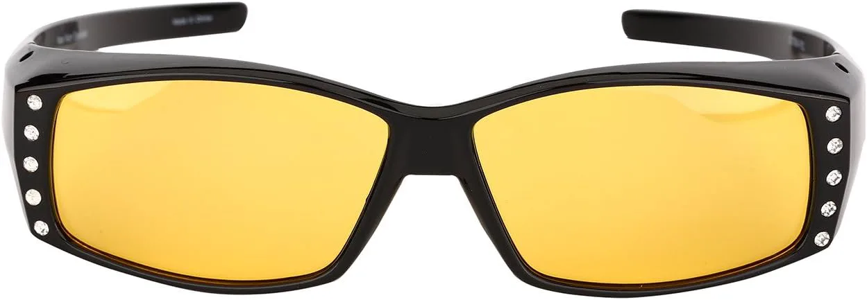 

2 пары легких женских поляризованных солнцезащитных очков для ночной езды, которые надеваются поверх очков с диоптриями, украшенных стразами Mass Vision, Black/Pink