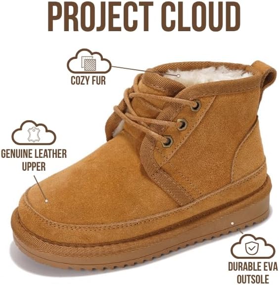 Детские ботинки Project Cloud из 100% натуральной кожи - легкие ботинки на меховой подкладке для девочек и мальчиков с стелькой из пенной памяти - нескользящая зимняя обувь для детей (Nevada), Chestnut Suede — фото 2