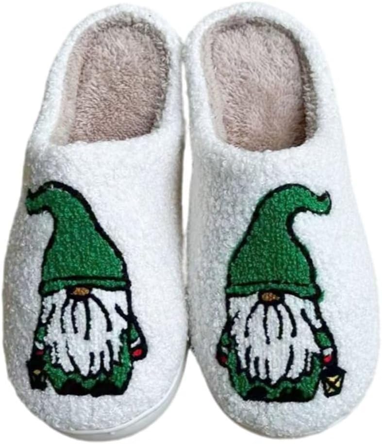 

Мягкие тапочки LAISMEIX Рождественский гном Рождественский эльф Тапочки для женщин и мужчин Винтажные плюшевые тапочки с эффектом памяти для дома с толстой подошвой, зеленый