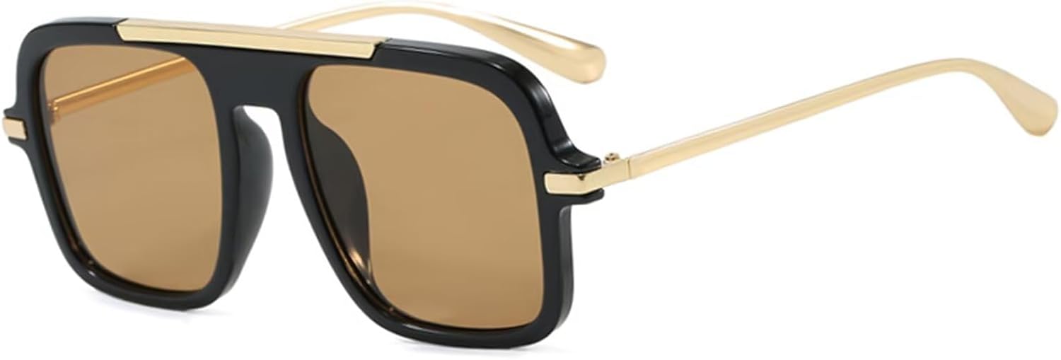 

Модные дизайнерские солнцезащитные очки-авиаторы большого размера для женщин и мужчин, ретро-стиль, квадратная форма, плоская верхняя планка, золотистый цвет, не спутываются DQbhzh, Black Frame-brown Lens