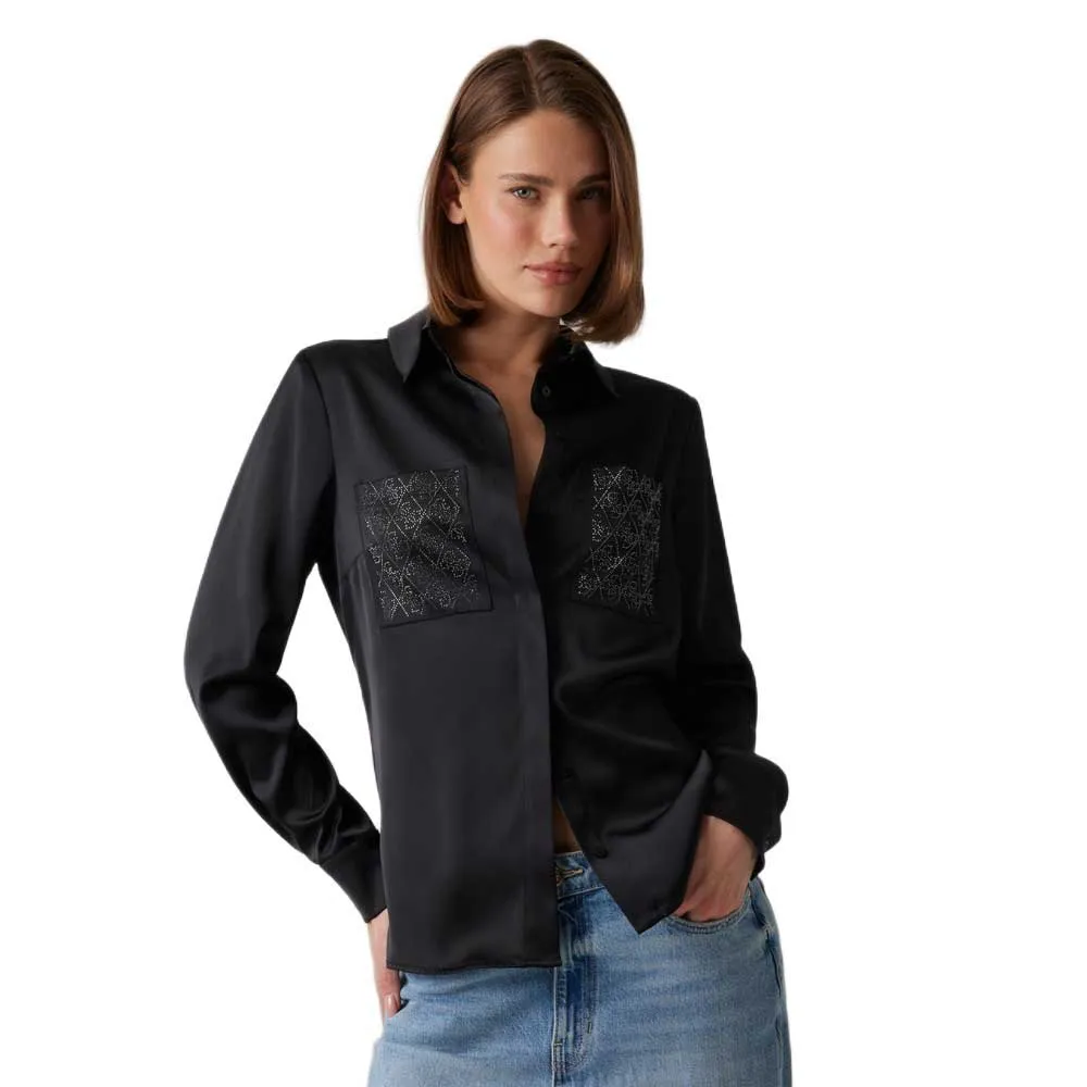 

Рубашка с длинным рукавом Guess Marguerite Hotfix, черный