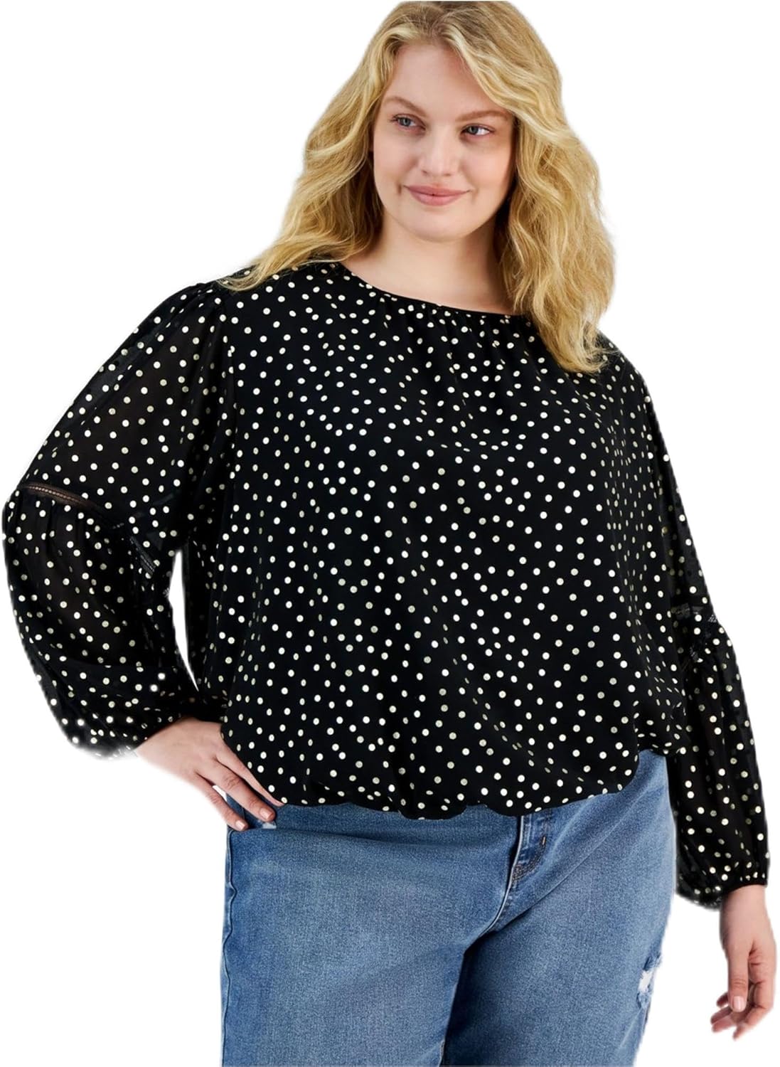 

Женская трикотажная блузка Tommy Hilfiger с металлическим горошком и рукавами-блузонами, Black