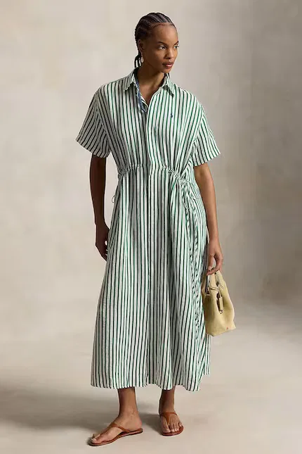 Платье-рубашка с льном Polo Ralph Lauren, зеленый