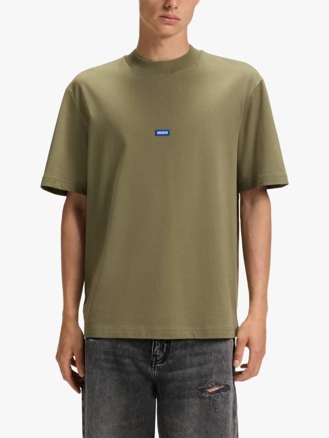 

Nieros хлопковая футболка с ребристым воротником и небольшим логотипом HUGO BOSS, Mid Green