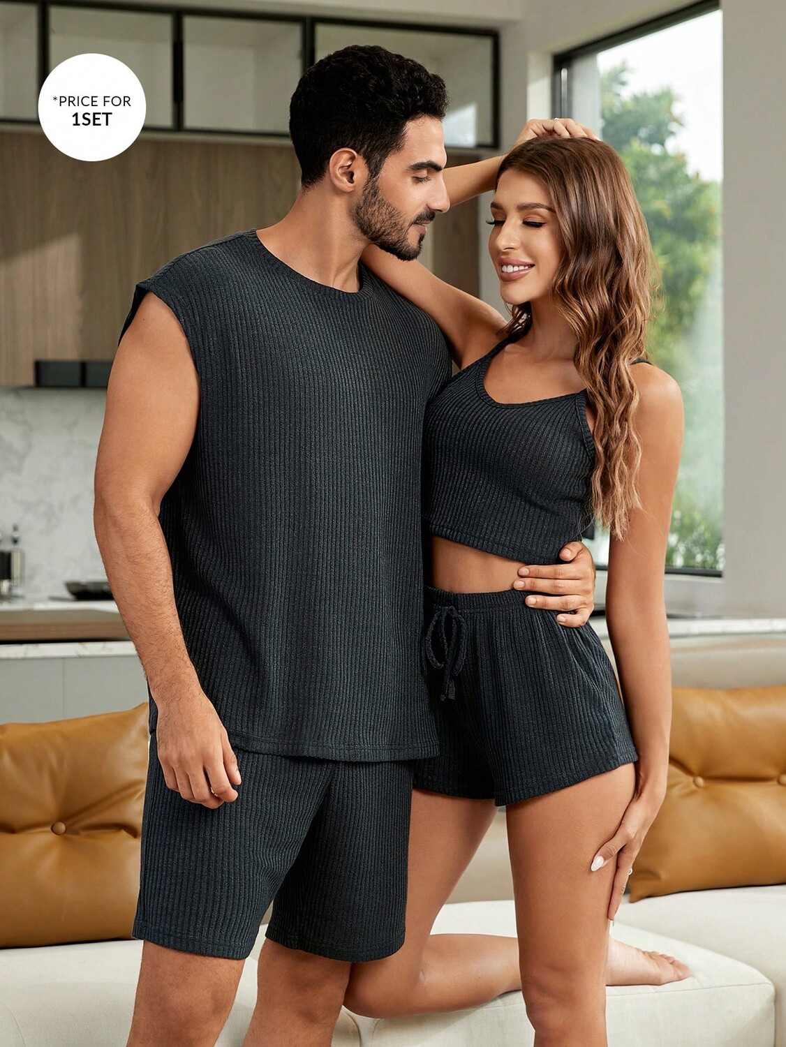 

Комплект из майки и шорт, пижамы/ночной сорочки, мужской, однотонный, темно-серый