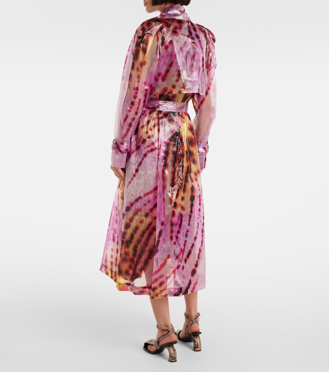 Двубортный тренчкот с принтом Dries Van Noten, фуксия — фото 3