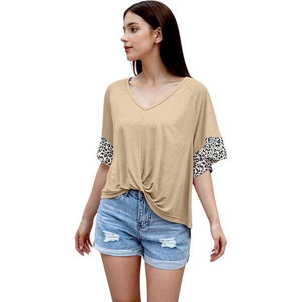 

Женский топ с узлом спереди и леопардовым принтом на спине Anna-Kaci, Light Tan