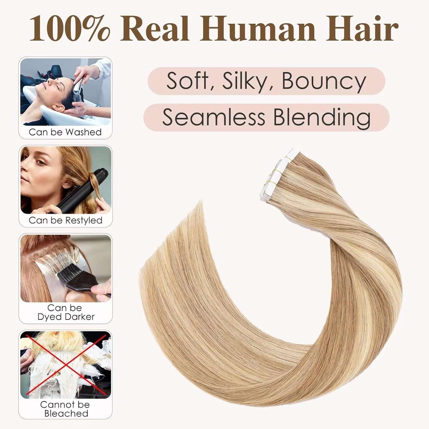Накладные пряди Tess Tape Extensions из натуральных волос Ombre Light Brown/Blonde Tess, Light Brown/Light Blonde Balayage — фото 3