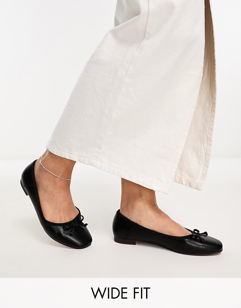 

ASOS DESIGN Wide Fit – Lullaby – Черные балетки с бантом, широкий крой