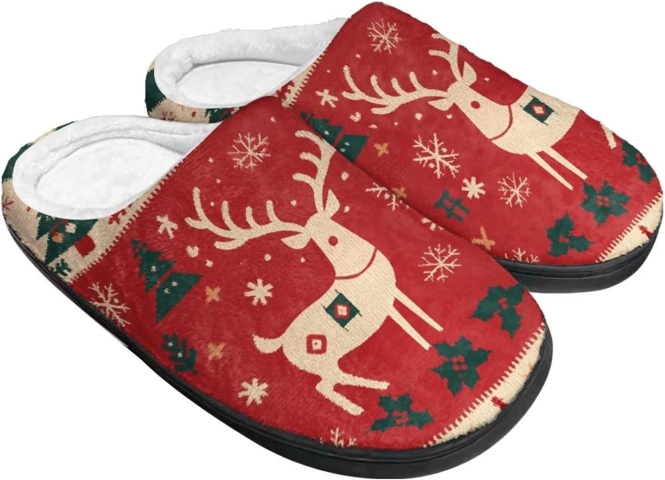 

Праздничные рождественские тапочки для дома, утепленные и мягкие, зимние домашние тапочки для женщин и мужчин Buxolandt, Cute Christmas Elk