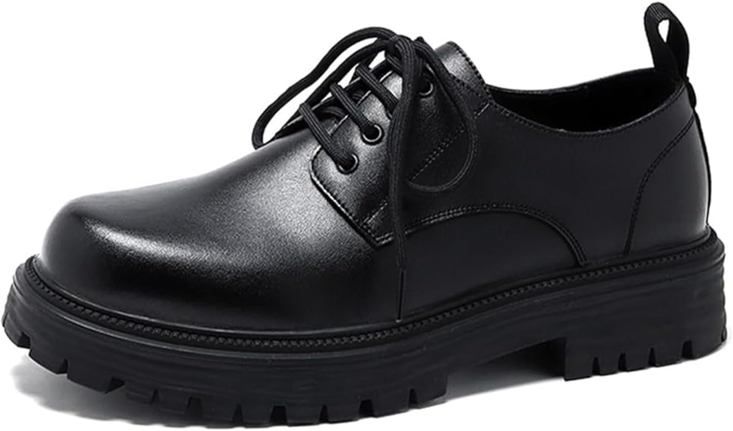 

Мужские классические туфли-оксфорды с массивной платформой, кожаные, на шнуровке, с противоскользящей подошвой, высоким каблуком и рифленой подошвой, увеличивающие рост, туфли, классические офисные деловые туфли Enjgu, черный