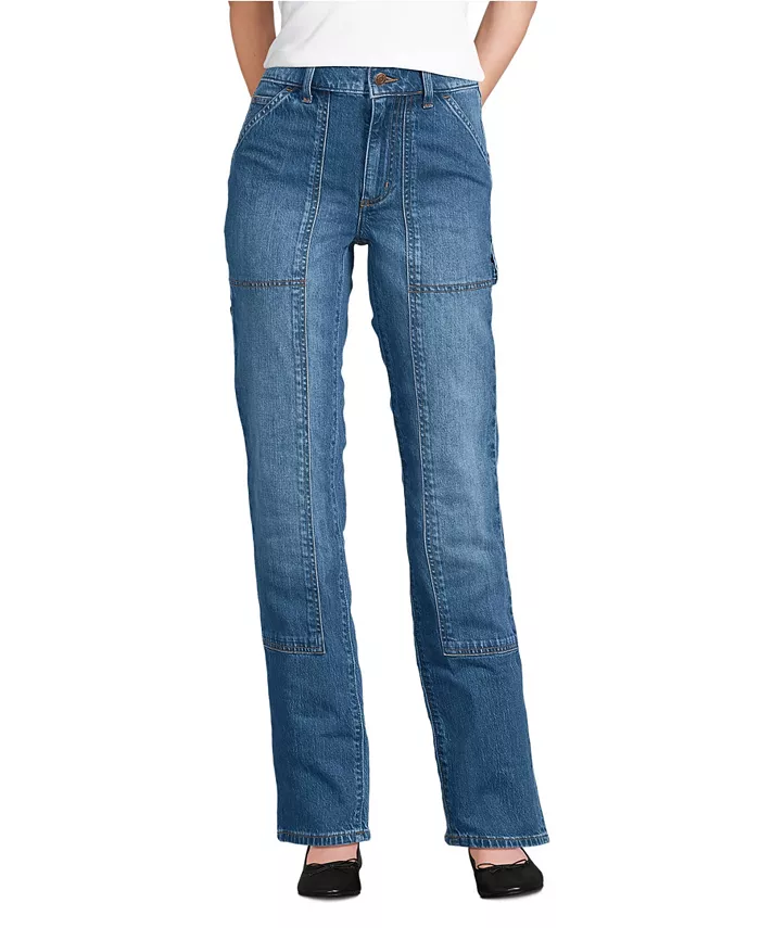 

Женские джинсы Petite Soft Denim с высокой талией и прямыми штанинами Lands' End, синий