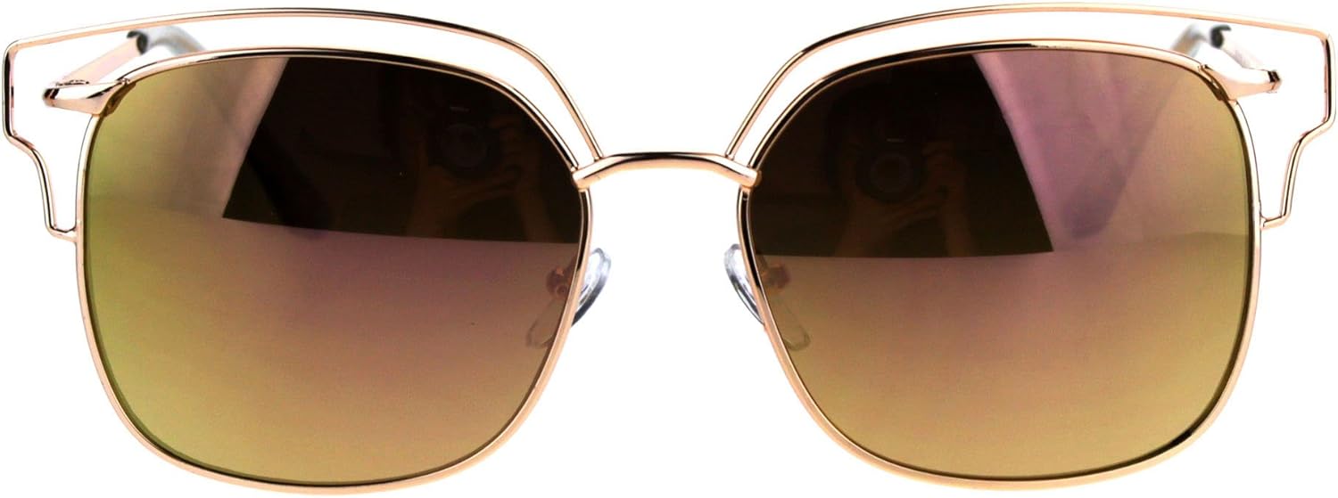 

Женские солнцезащитные очки, золотистая квадратная металлическая оправа с проволочным декором, защита от УФ-излучения UV400, золотисто-розовое зеркальное покрытие PASTL, Gold