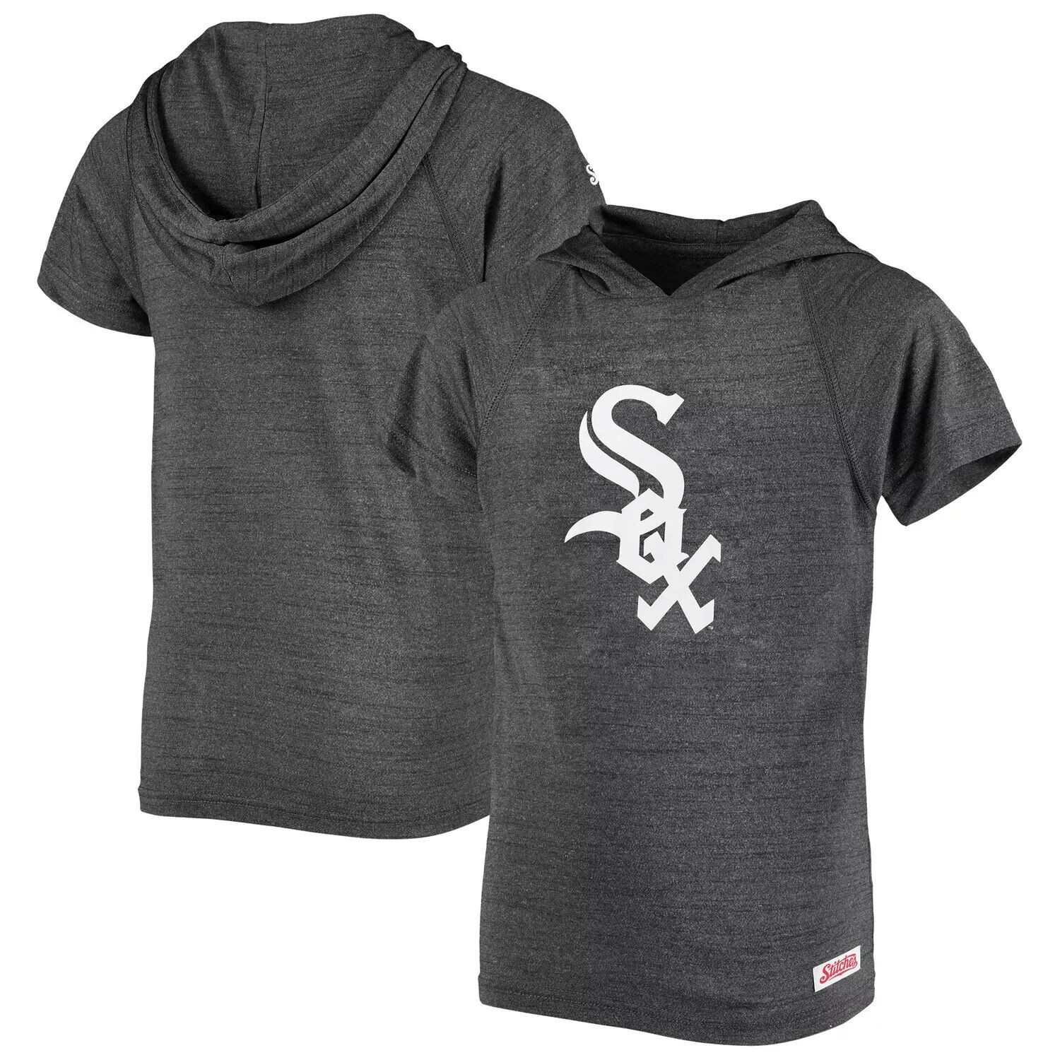 Пуловер с короткими рукавами и короткими рукавами Youth Stitches Heathered Black Chicago White Sox реглан с капюшоном Stitches — фото 3