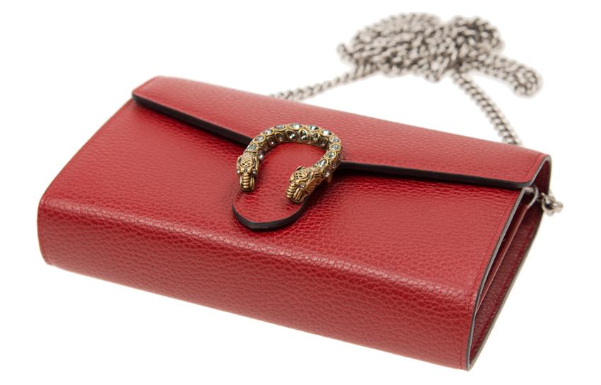 Женский кожаный кошелек Gucci Dionysus миниатюрный, красный — фото 4