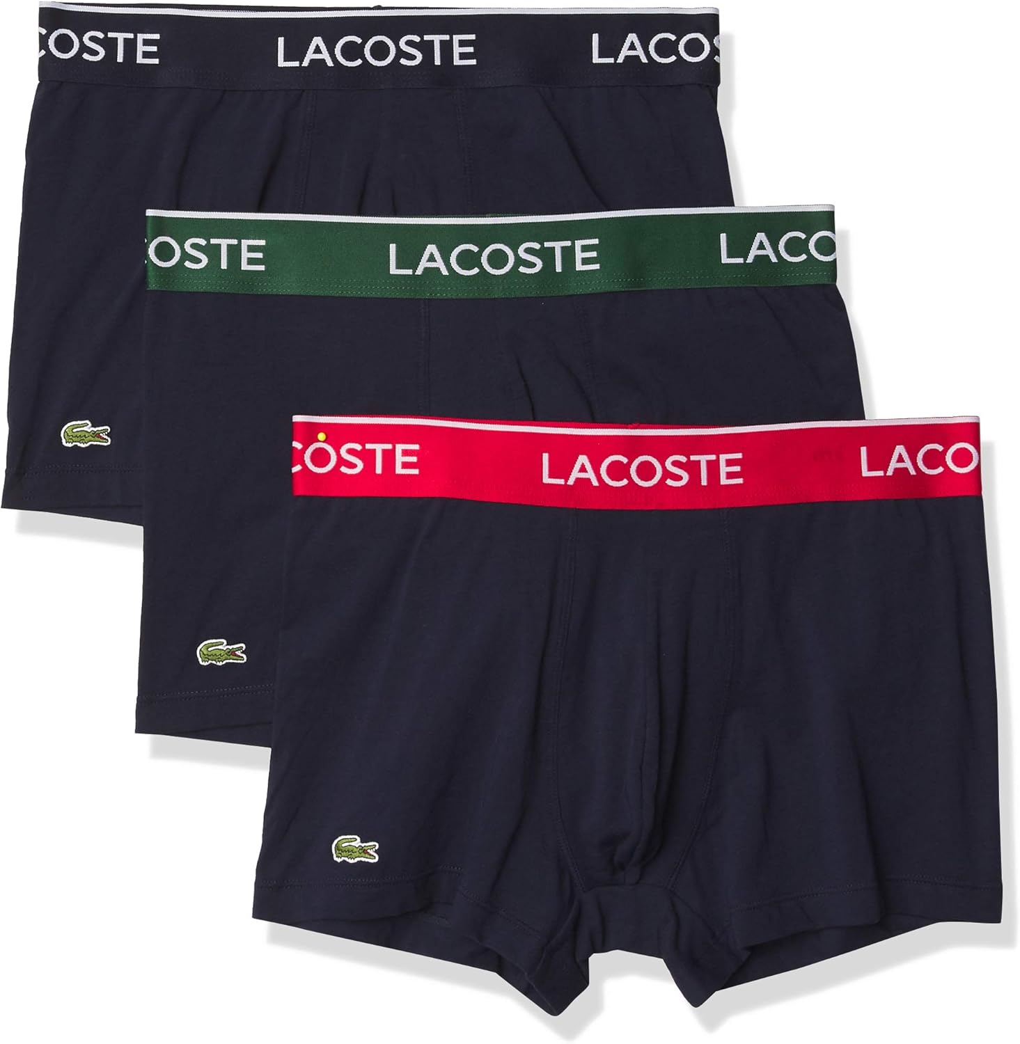 

Lacoste мужские хлопковые трусы с эластичной триколорной резинкой, 3 шт, Navy With Azure Blue/Green Pepper/Mustard Waistbands (New)
