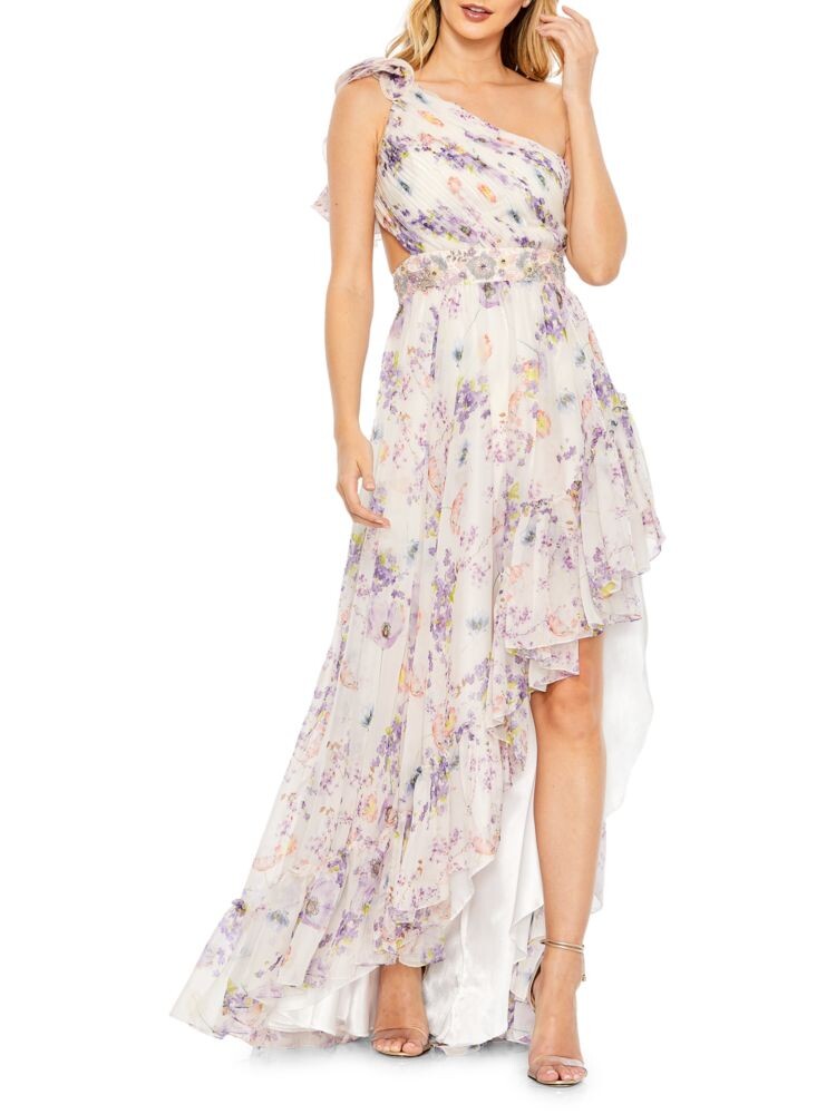 

Асимметричное платье с высоким и низким вырезом на одно плечо Mac Duggal, цвет White Multi