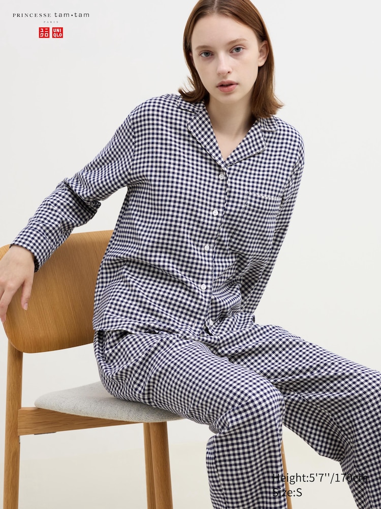 

Мягкая фланелевая пижама в клетку Uniqlo, цвет 69 синий
