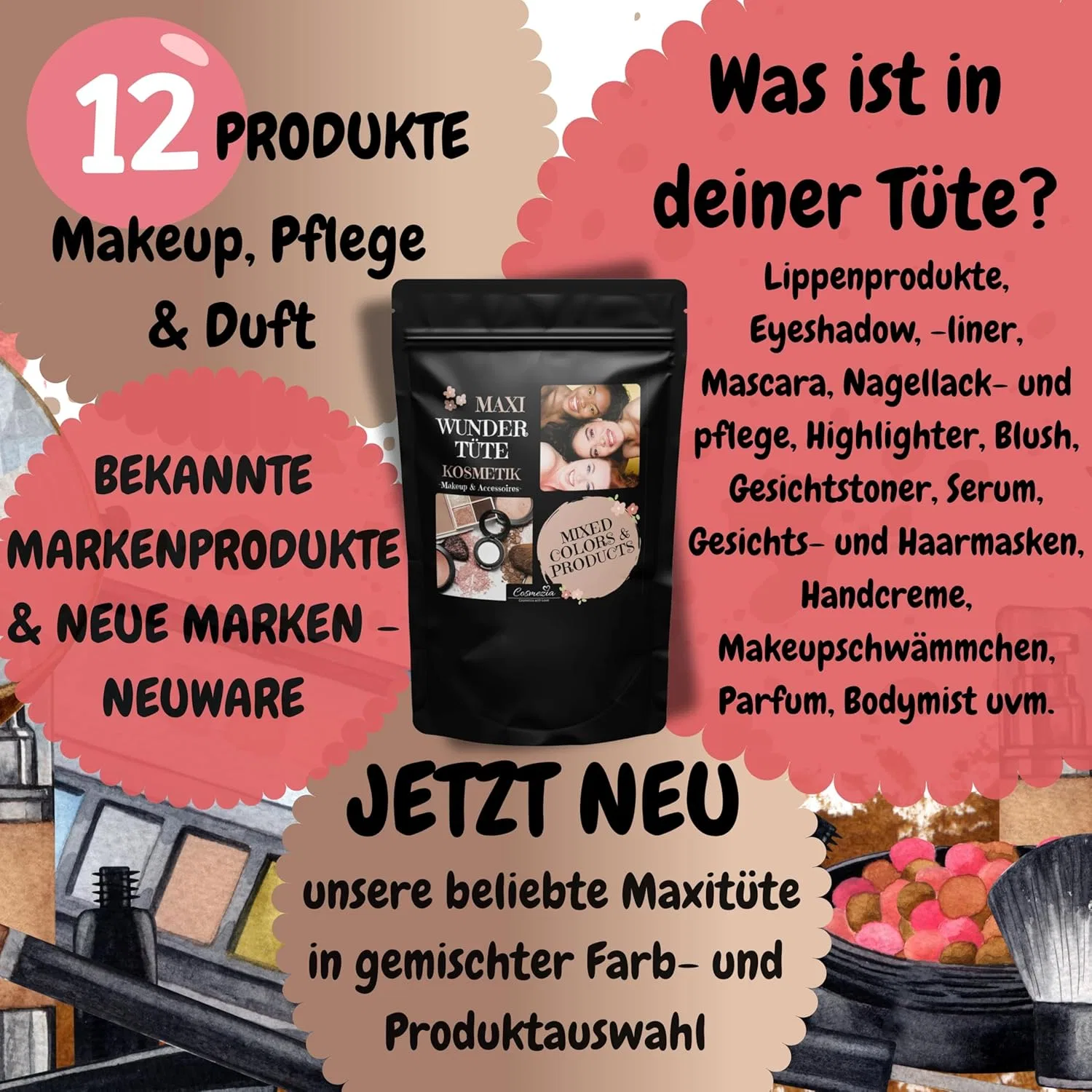 Косметический набор-сюрприз «Maxi Beauty Wonder Bag» из 12 продуктов Cosmezia — фото 3