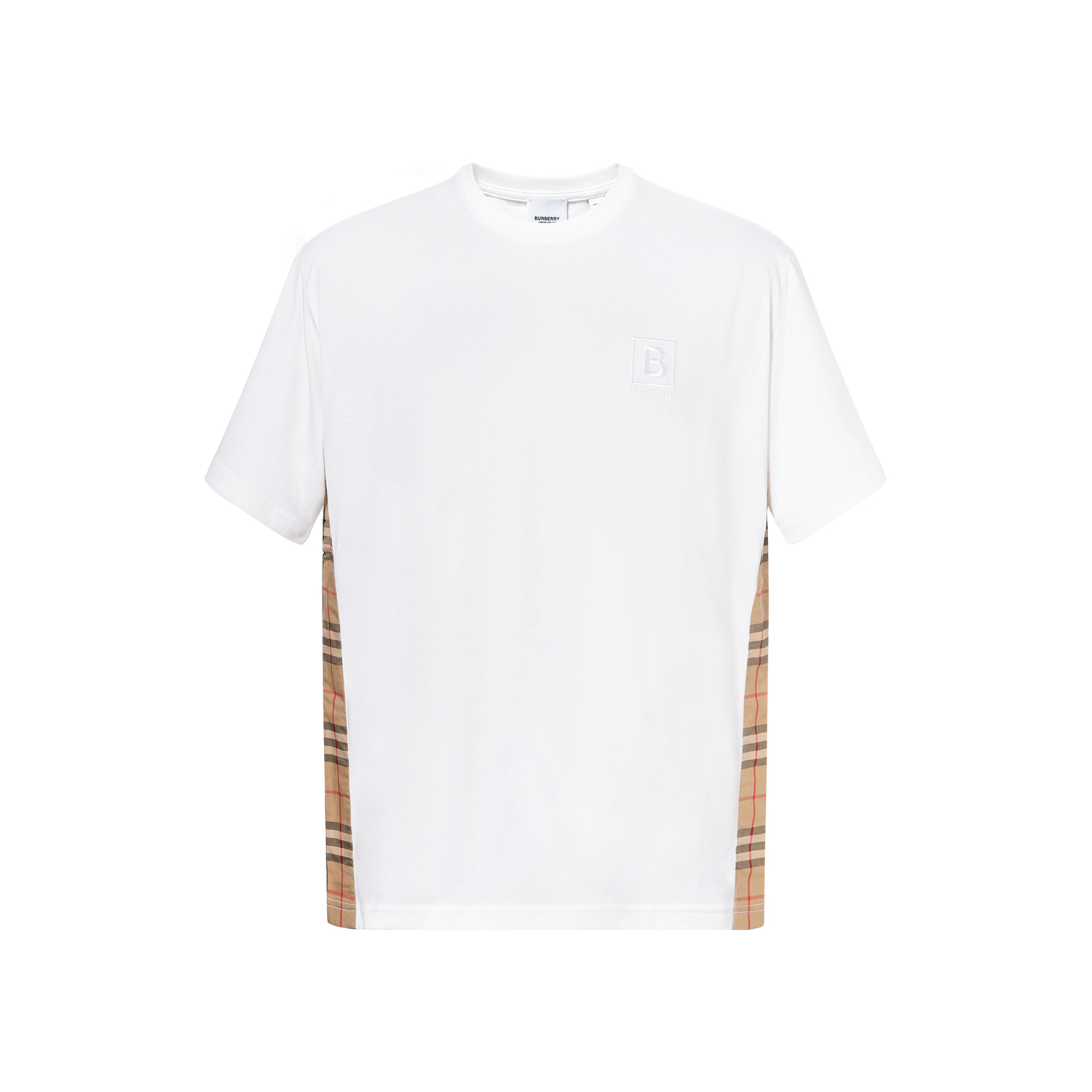 Футболка из хлопка Burberry, клетчатые вставки, белый — фото 2
