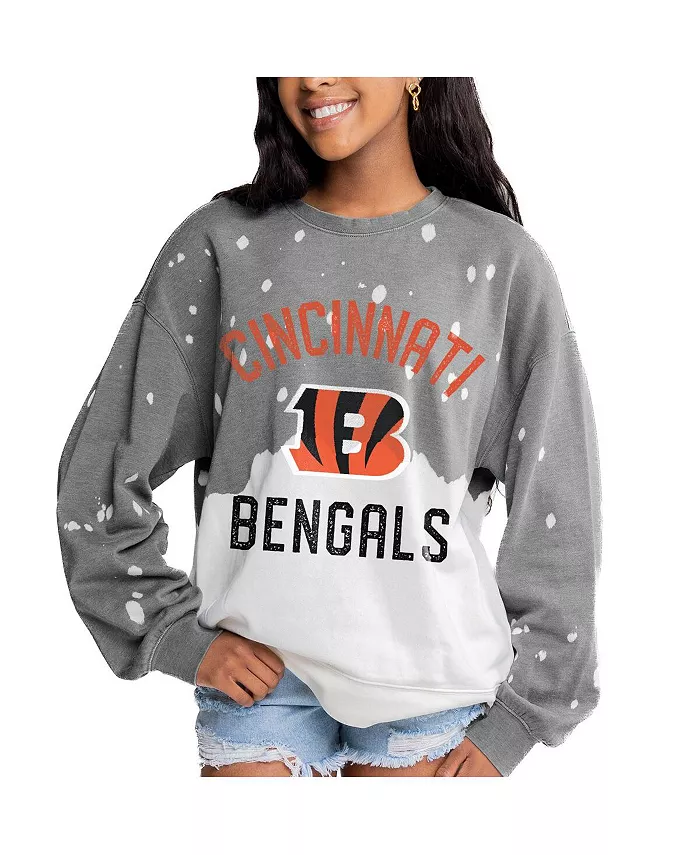 

Женская серая толстовка с принтом «Cincinnati Bengals Coin Toss» из выцветшего французского трикотажа Gameday Couture