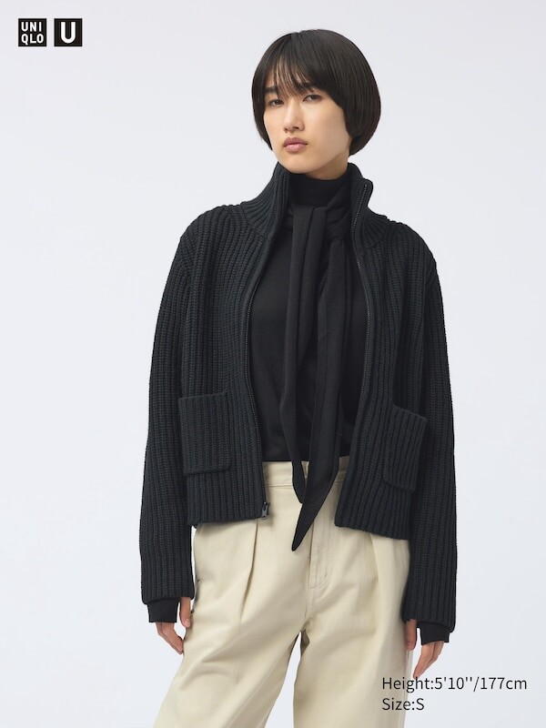 

Куртка на молнии из смеси овечьей шерсти Uniqlo, черный