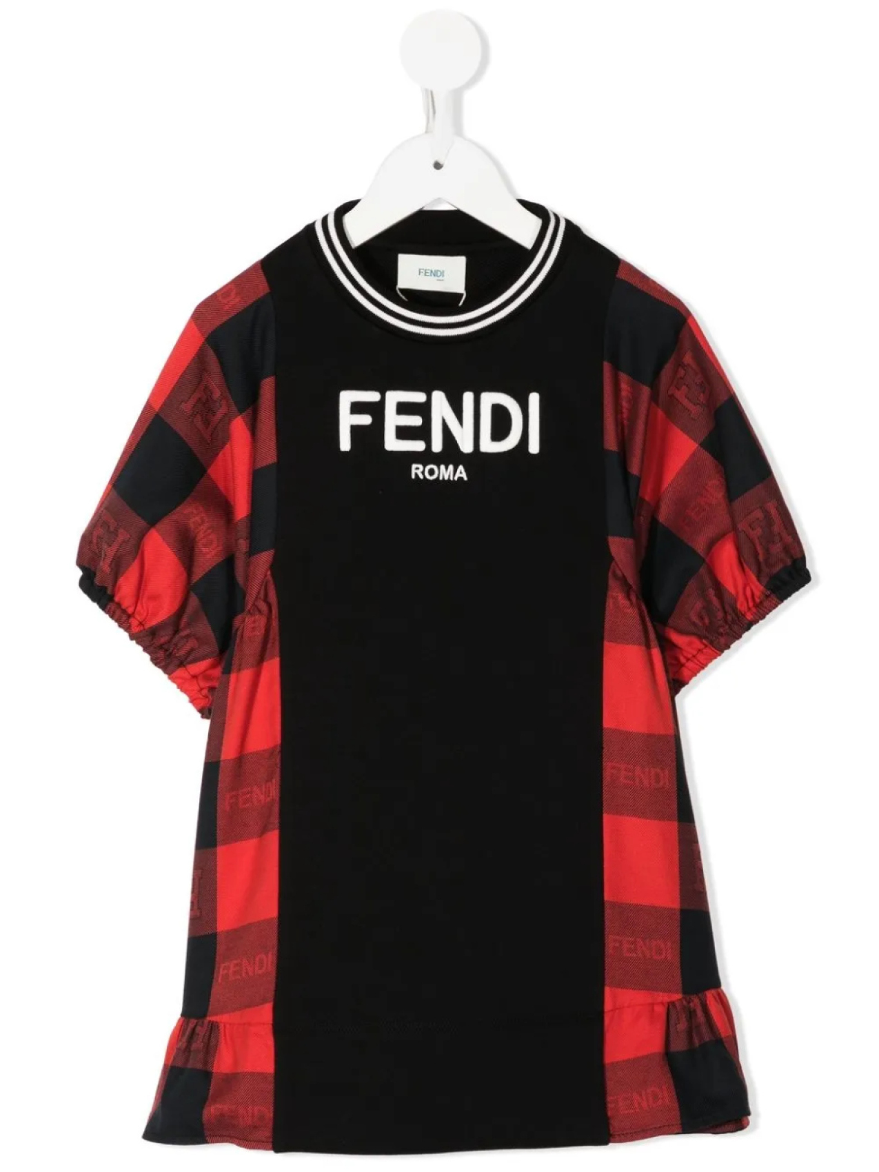 

Клетчатое платье с вышитым логотипом Fendi Kids, черный