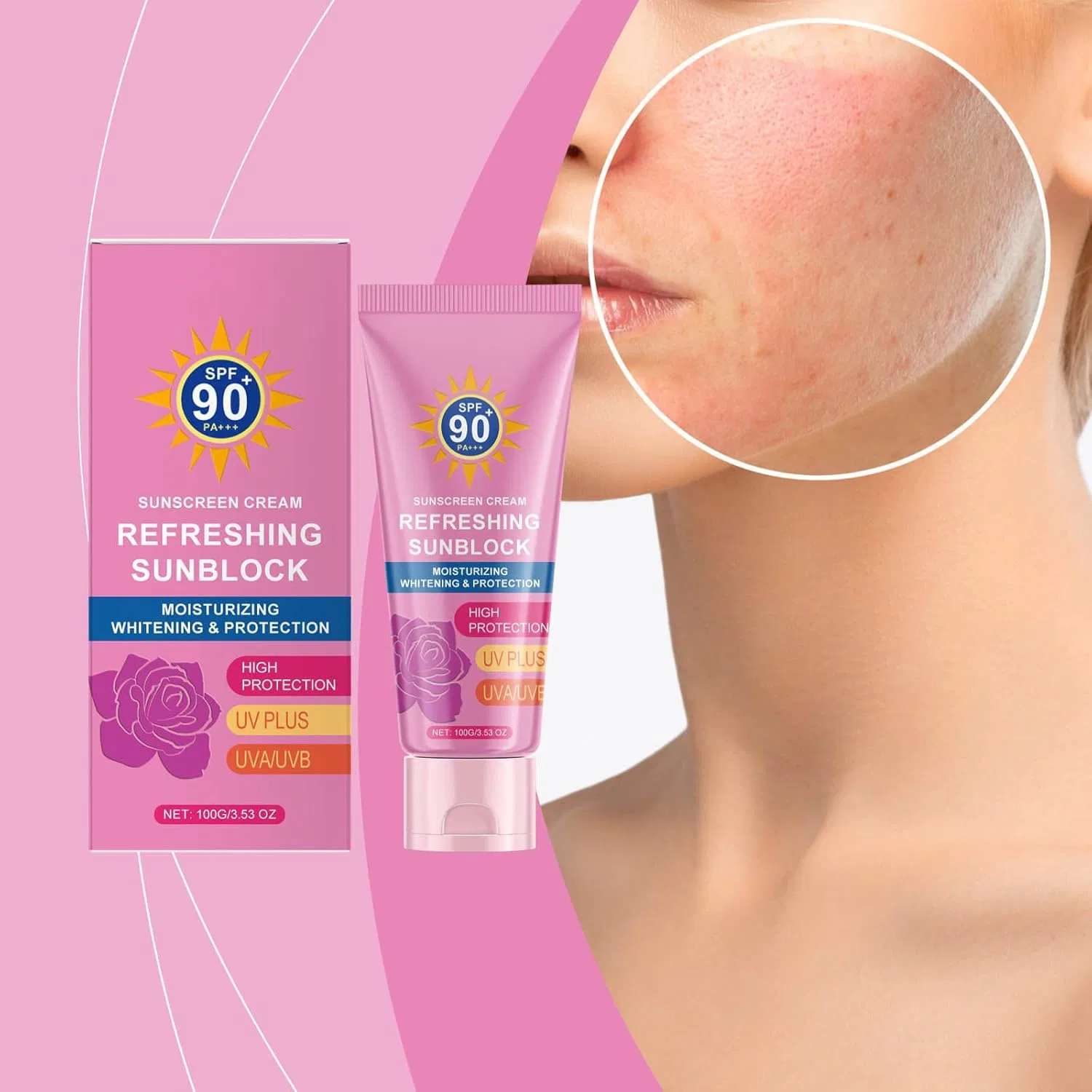 Солнцезащитный крем для лица Illuminating Sunscreen 90+ Care Barrier, 60 мл, розовый Generic — фото 3