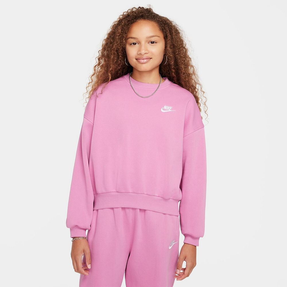 

Флисовый свитшот с круглым вырезом для девочек 7–16 лет Nike Sportswear Club, розовый