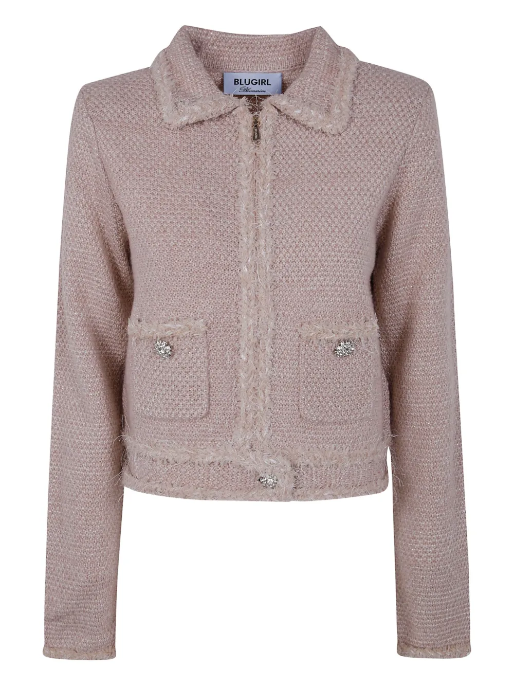 

Кардиган из твида с кристальными украшениями Blugirl, розовый