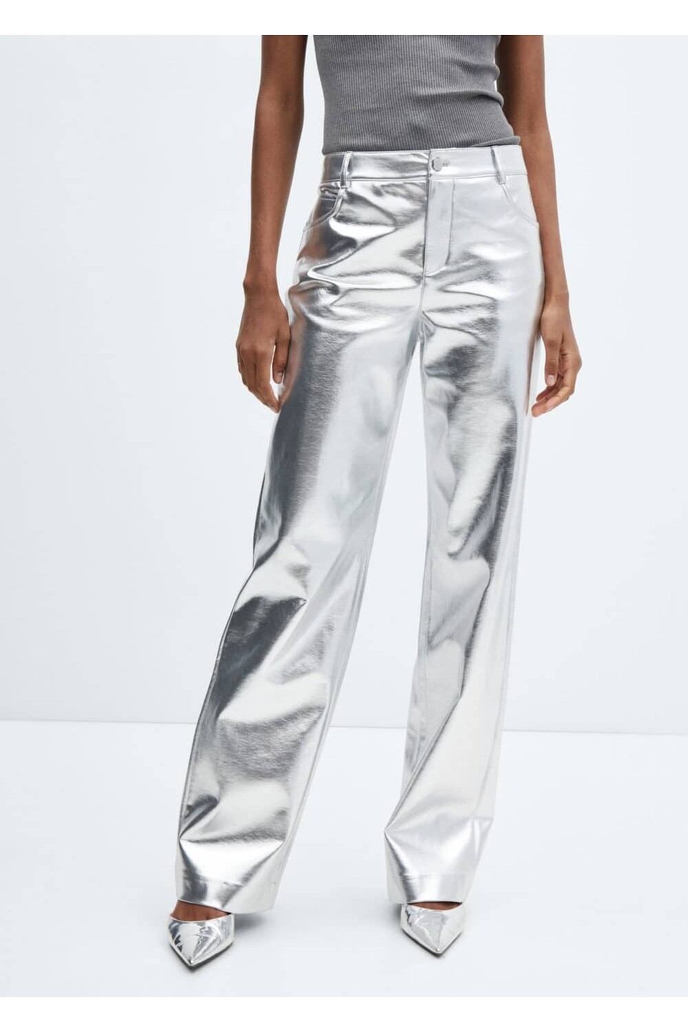 Широкие брюки из фольги Mango, серебряный