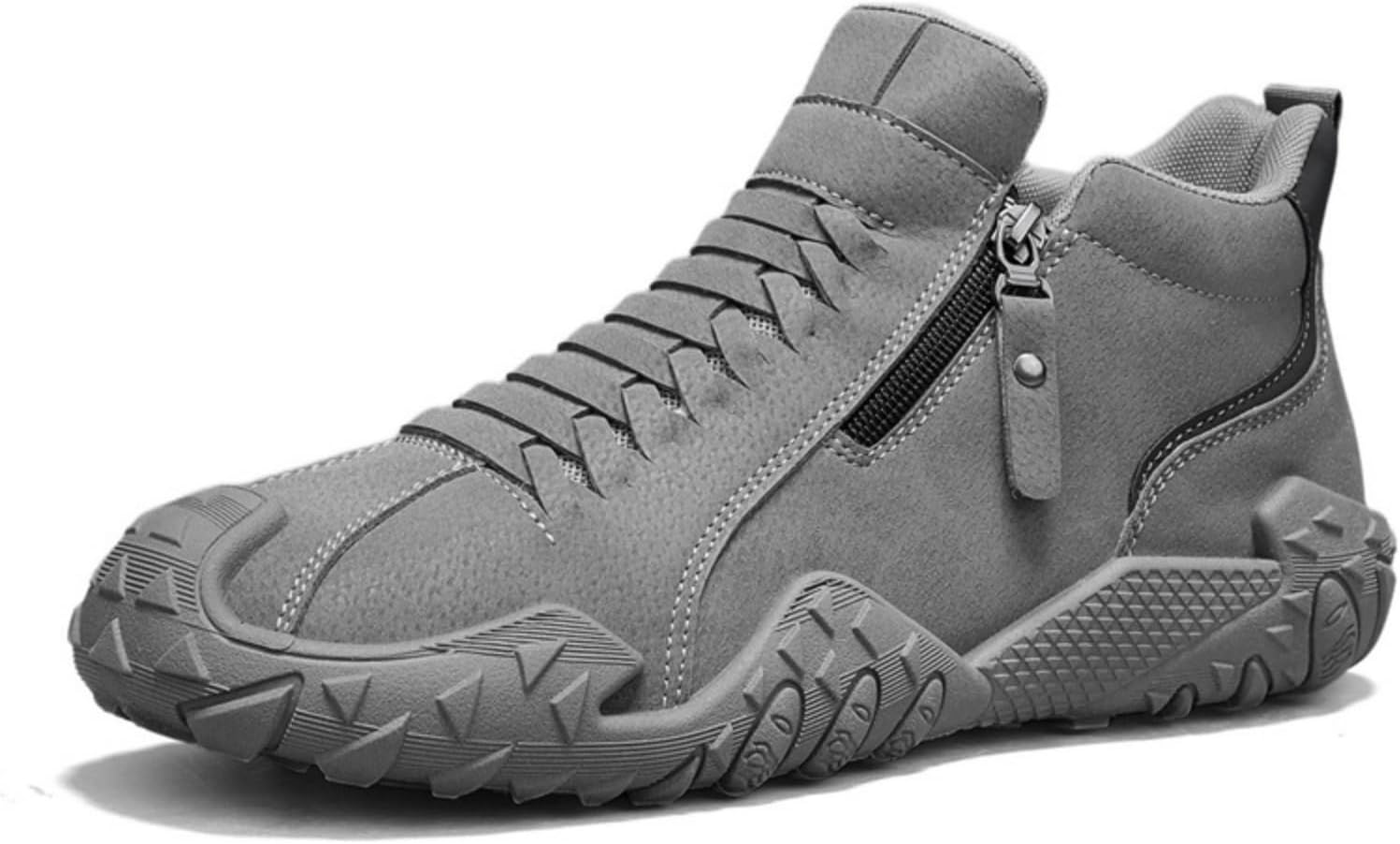 

Мужские повседневные замшевые высокие ботинки на щиколотку с боковой молнией, легкая противоскользящая резиновая подошва, удобные для прогулок на открытом воздухе, походов и вождения Kelibasi, серый