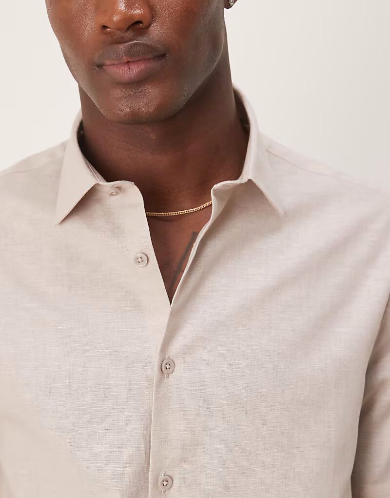 

Рубашка ASOS DESIGN из льняной смеси, классического тона, серого цвета