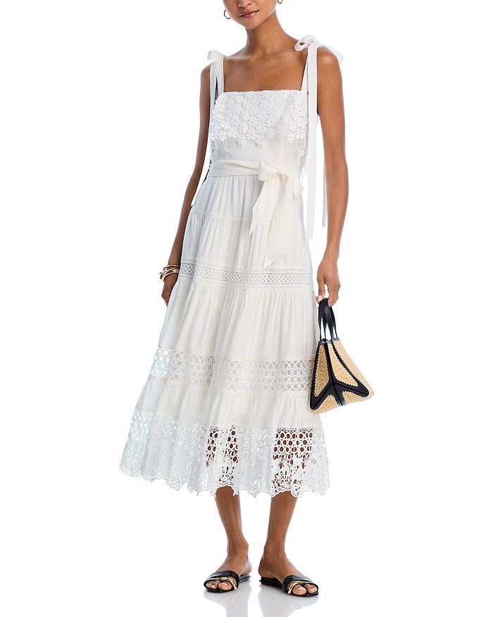 

Кружевное платье миди с накладкой - эксклюзив AQUA, белый