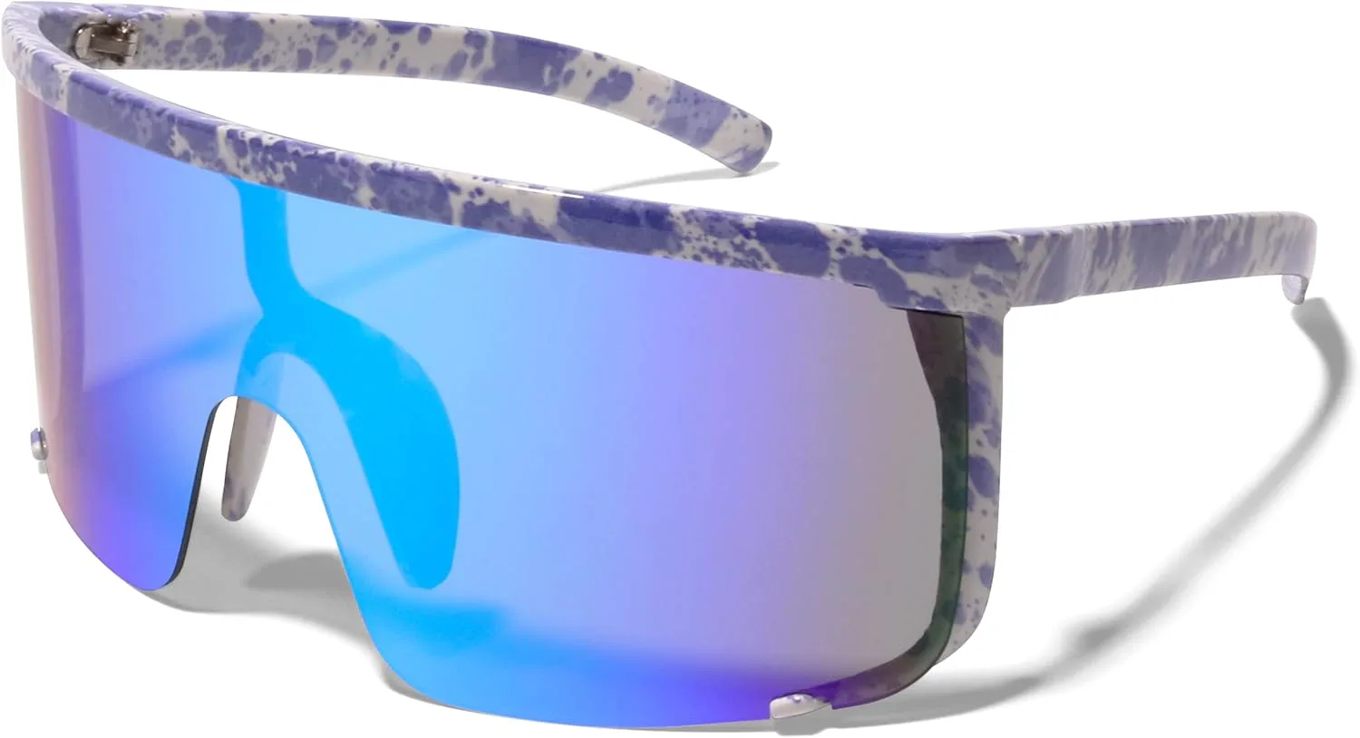 

Солнцезащитные очки ShadyVEU Retro Oversized Mono Mirrored Lens Paint Splatter Pattern UV400 для мужчин и женщин, Purple and White Splatter Frame / Rainbow Lens