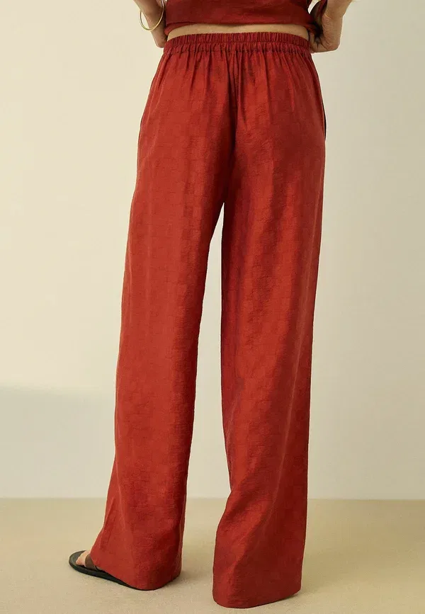 Брюки Next Petite fit jacquard checkerboard wide leg, ржаво-красный — фото 3