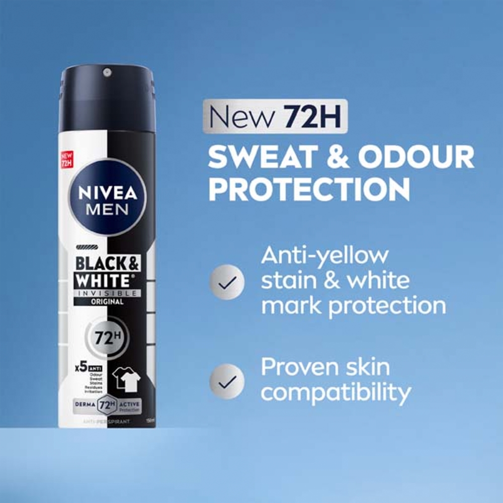 Невидимый черно-белый спрей-антиперспирант для мужчин Nivea, 150 мл — фото 2