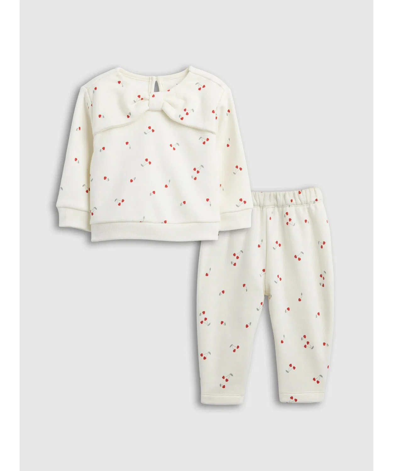 Комплект из флисовой кофты и брюк Gap Vintage Soft с бантом и принтом вишен, цвет слоновая кость