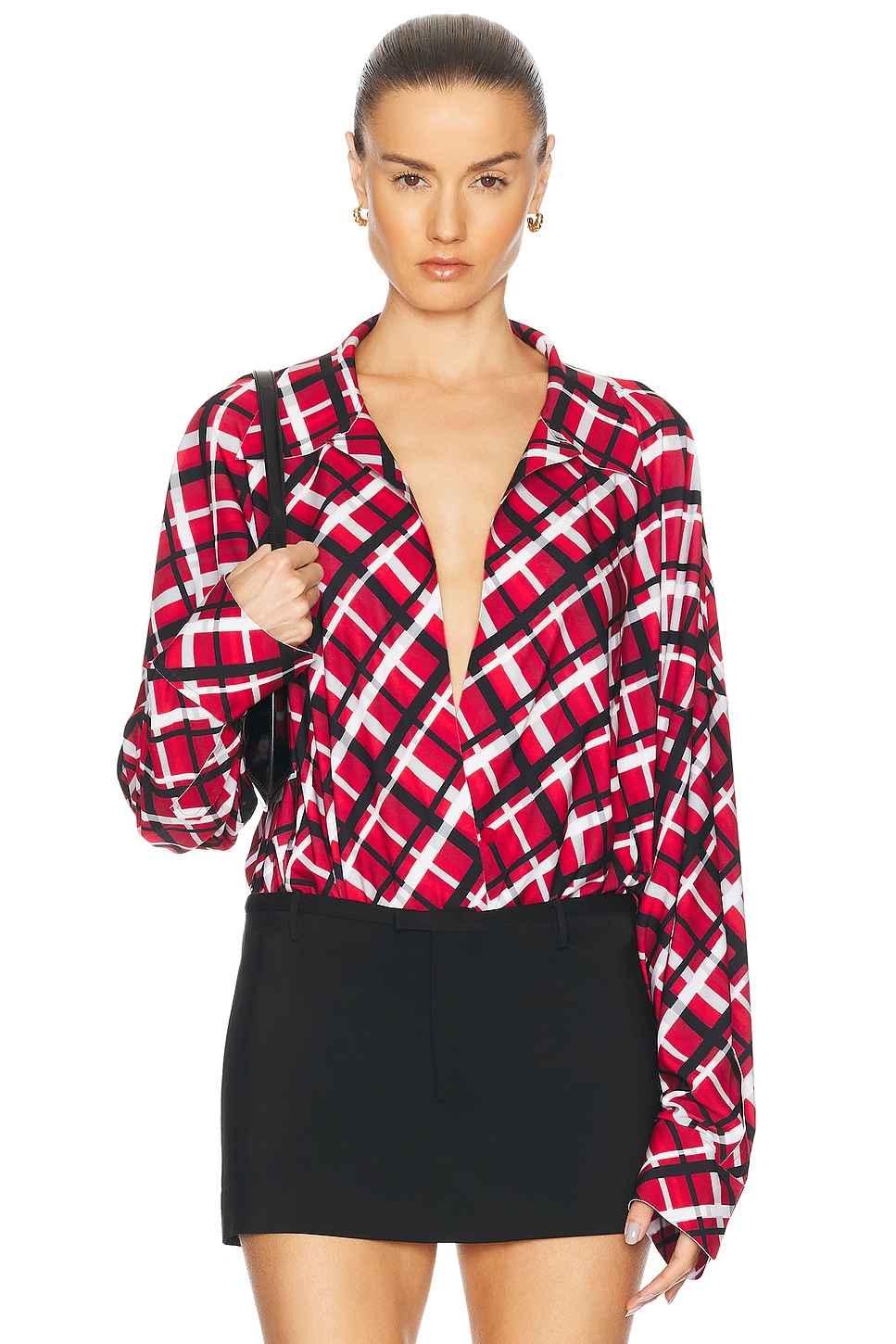 

Супербольшая боди-рубашка в стиле бойфренд Norma Kamali, Red Bias Plaid